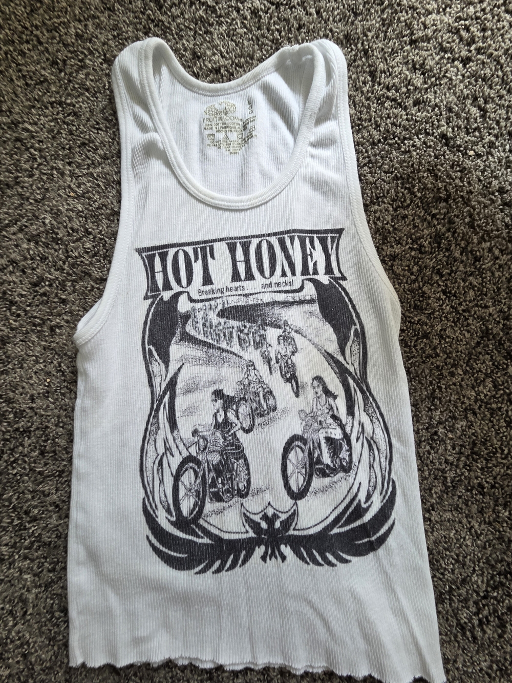 Hot Honey Motorcycle Graphic Ribbed Tank Top White L Fitted Biker Y2K